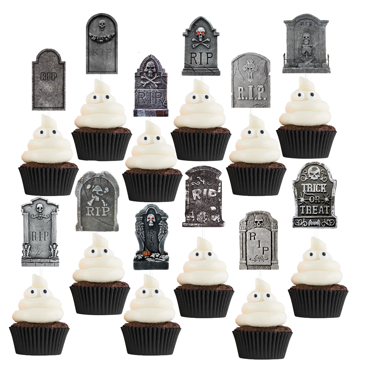 12 24 48pcs Halloween Tombstone Cupcake Toppers 12 Designs Graveyard 12-24-48pcs-halloween-tombstone-cupcake-toppers-12-designs-graveyard