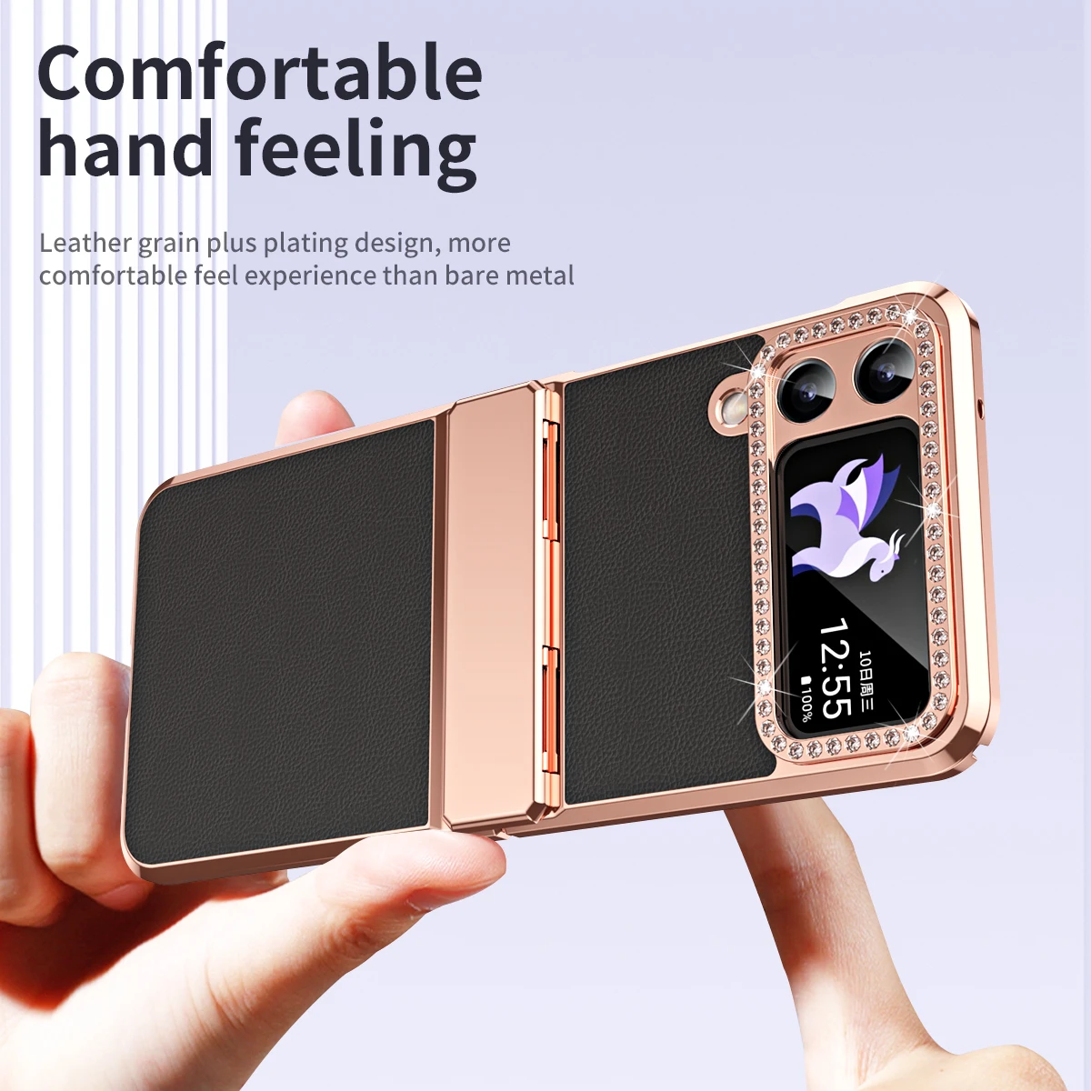 For Samsung Galaxy Z Flip 5 Case Hinge Leather Plating Glitter Bling Diamond Phone Cover Z Flip 4 3 Case Shockproof