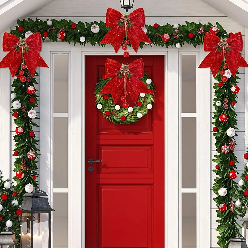 Red Glitter Christmas Bow 30cm Tree Ornament Xmas Home Decor Gift Festive & Party Supplies Christmas Bows