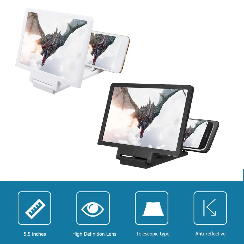 Phone Screen Amplifier 3D Mobile Phone Screen Magnifier HD Amplifying Stand Folding Smartphone Holder
