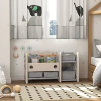 Qaba Kids Toy Storage with 4 Storage Boxes, Bookshelves, Cream White 2