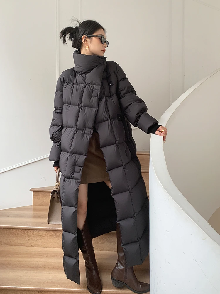 Luxury Women's Long down jacket Large size 2023 Winter Thick warm Turtleneck puffer coat Oversize Black High quality INKEO 3O117