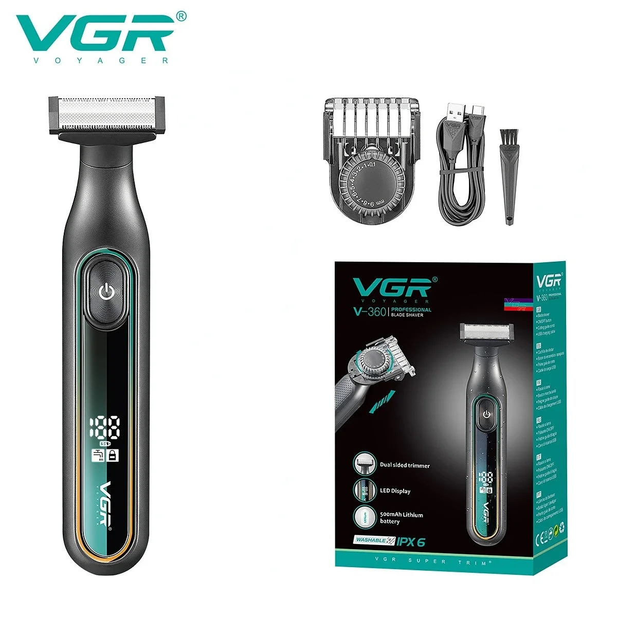 VGR ماكينة تشذيب الشعر منزلية مقاومة للماء قابلة ل...