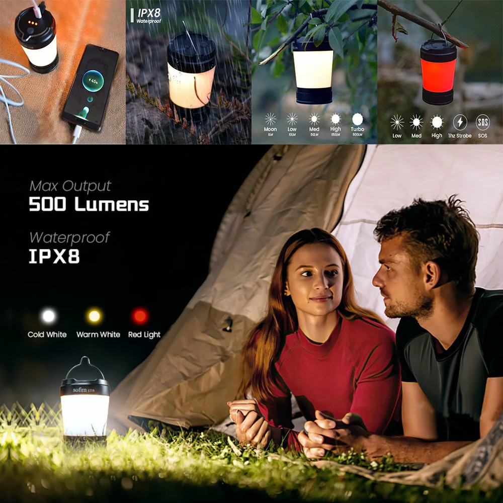 Sofirn LT1S USB C 21700 Rechargeable Camping Light Powerful Torch Portable  Emergency Lantern 2700K-6500K with Reverse Charging