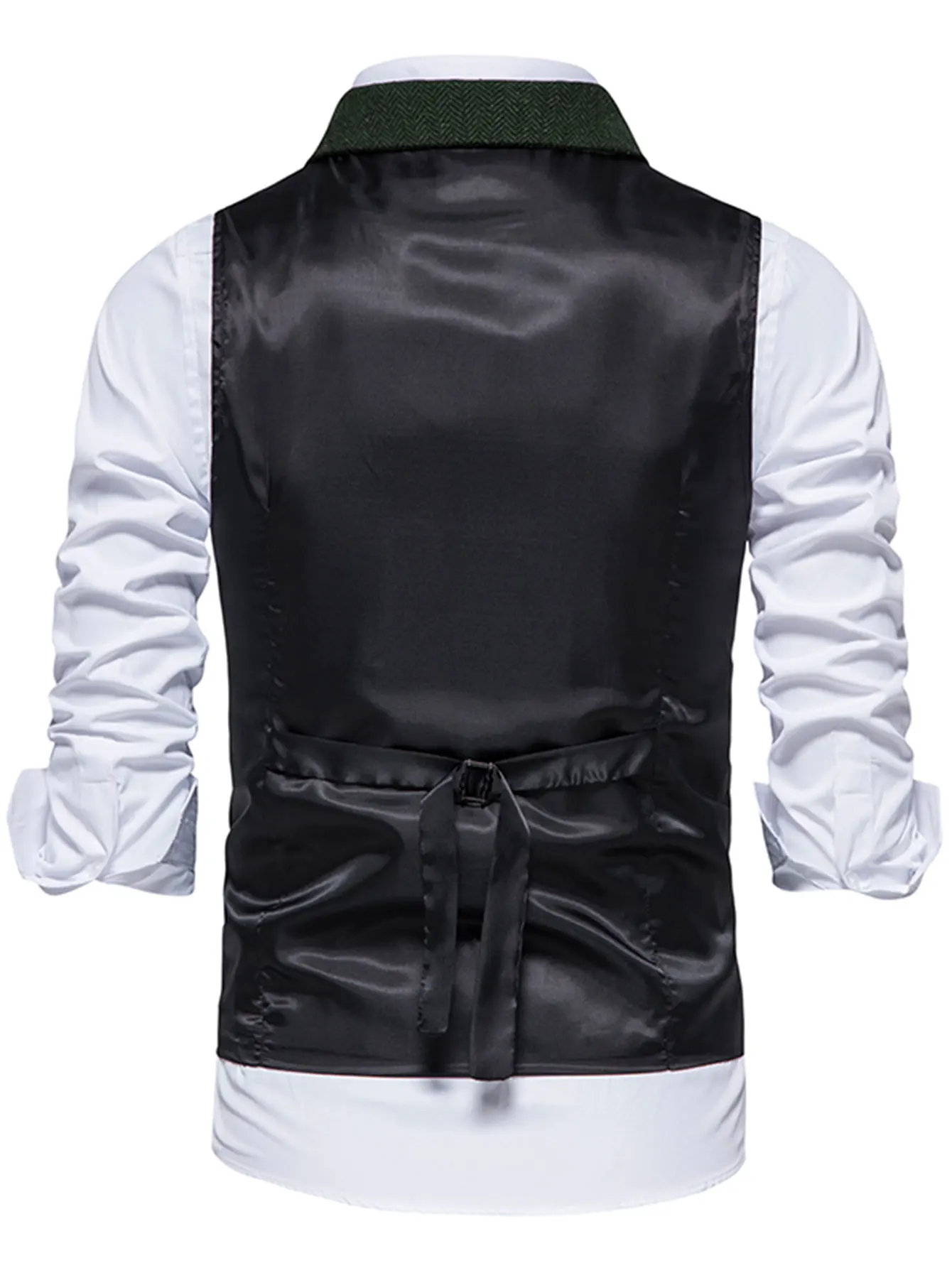 Elegante Herren-Weste mit Fischgrätenmuster für Geschäftsbankette und Hochzeiten. Stilvolle und bequeme Herren-Freizeitweste – Detail 22