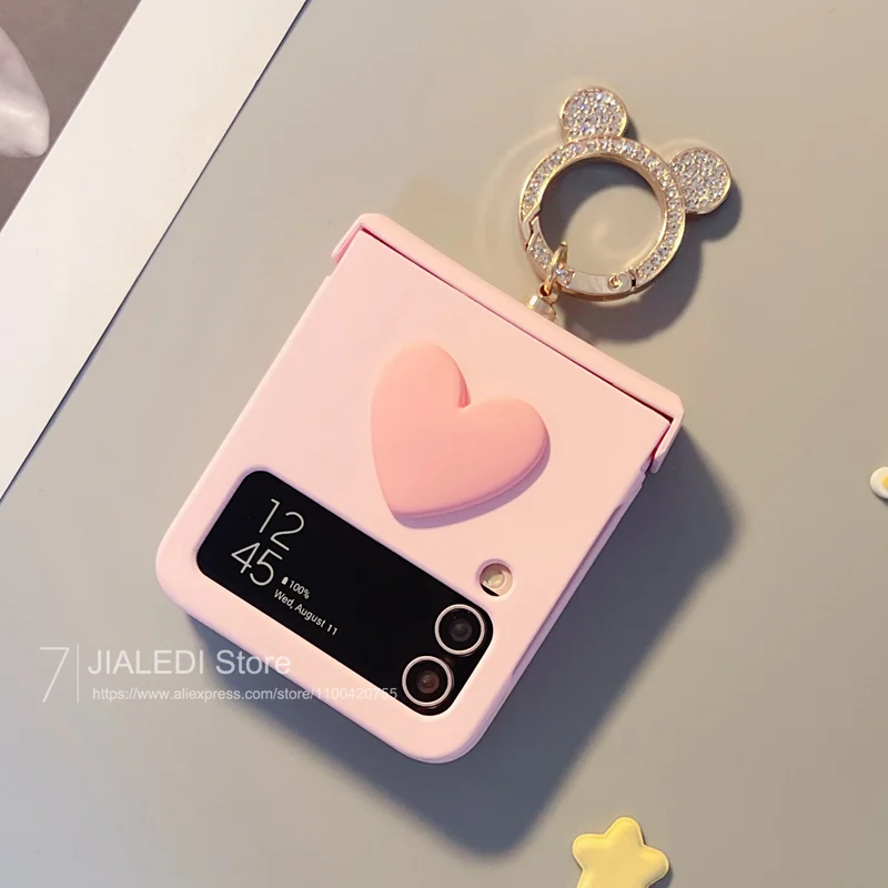 Phone Case Rhinestone 3D Love Hinge Cover for Samsung Galaxy Z Flip 3 4 5 6 7 flip6 zflip7