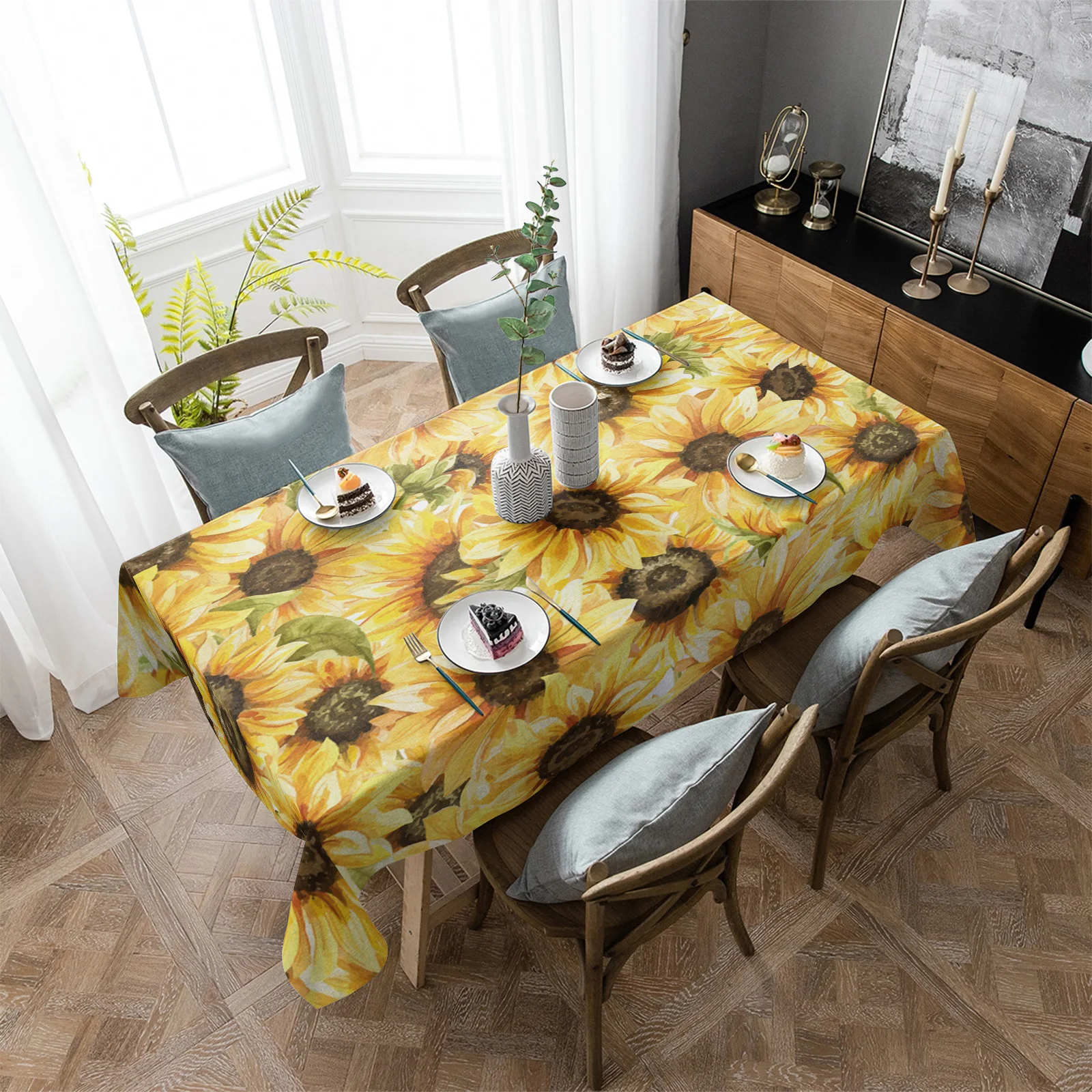 

Sunflower Watercolor Flowers Tablecloths for Dining Table Waterproof Rectangular Table Cover for Kitchen Living Room