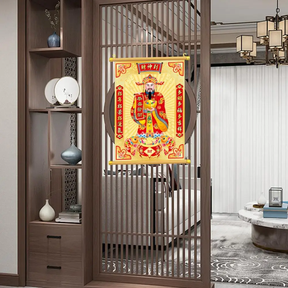 

Good Luck Home Decor Chinese New Year God of Fortune Scroll Flocked Gold Foil Stamping Festive Home Decoration 2024 New Year