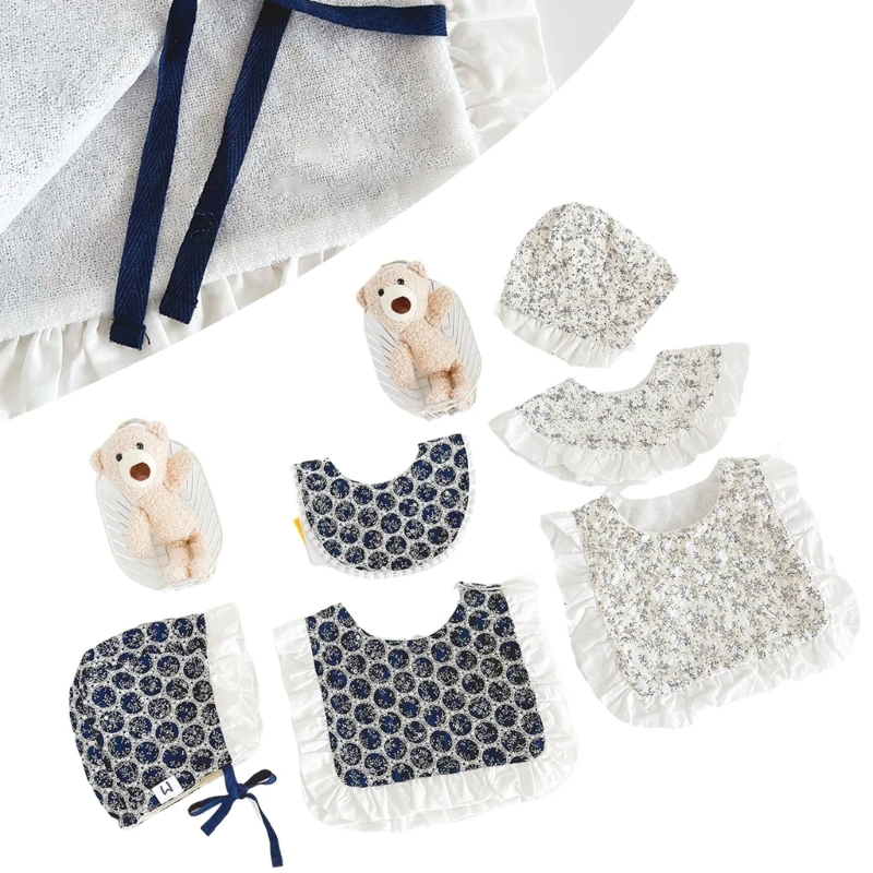 

Baby Cotton Bibs with Hat Set Newborn Drool Bibs with Pullover Cap set Embroidered Saliva Towel with Hat set for Babies
