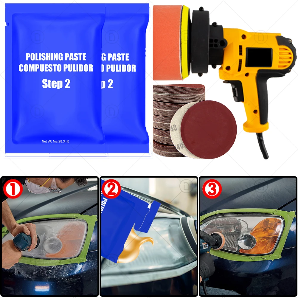 Two Step Headlight Restoration Kit Plastic Cleaner Polish Car Light Restorer Vehicle Lamp Lens Paste Repair Automotive Polishing car scratch remover car polishing kit