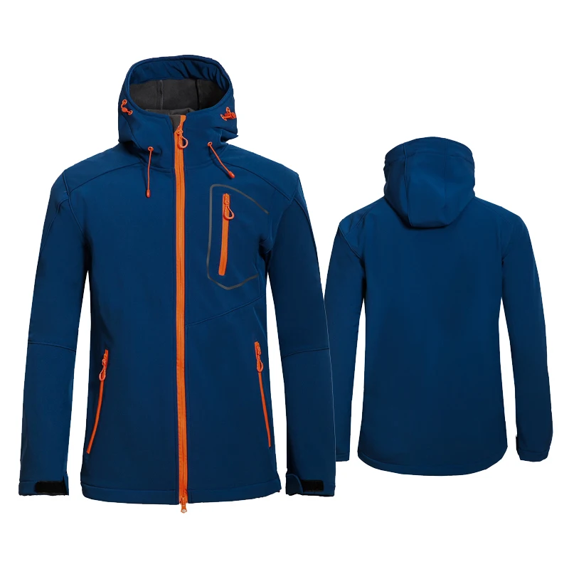 TRVLWEGO Man Winter Hiking Camping Jacket Hooded Windbreaker Soft Shell Warm Trekking Casual Outdoor Sports Climb cycling Coat
