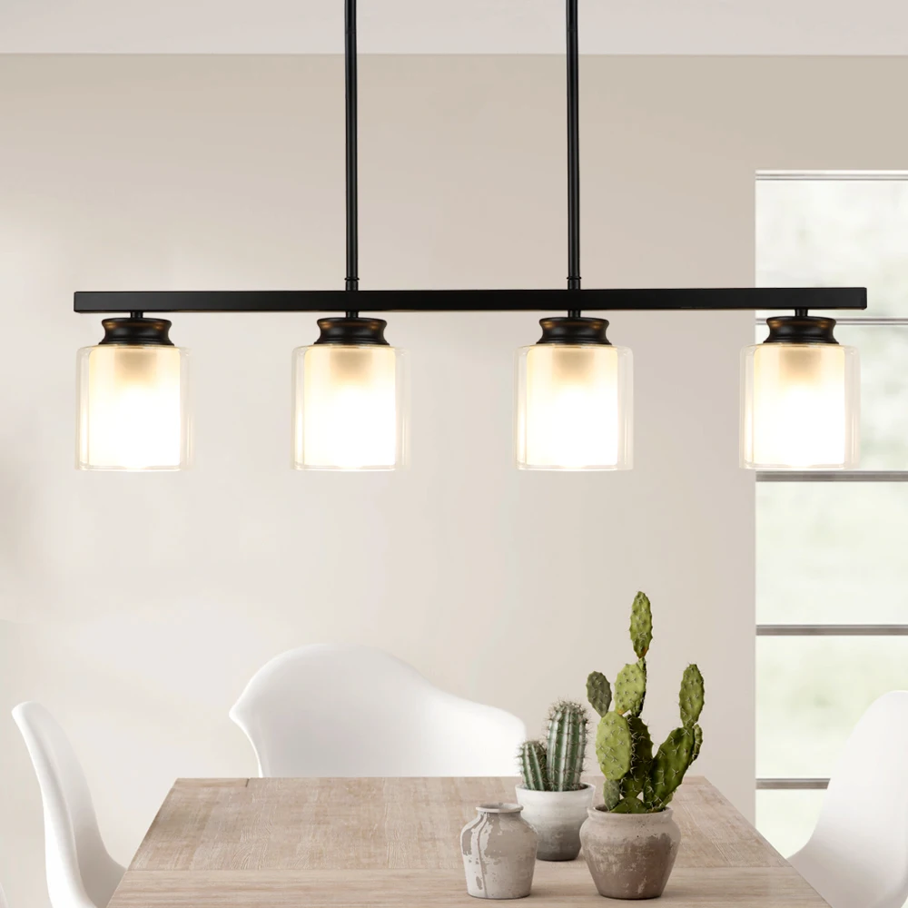 

Подвесной светильник Depuley для кухонного островка, 4 лампы, металлический стеклянный тент, промышленный фермерский Потолочный подвесной светильник с утопленным креплением, цоколь E26