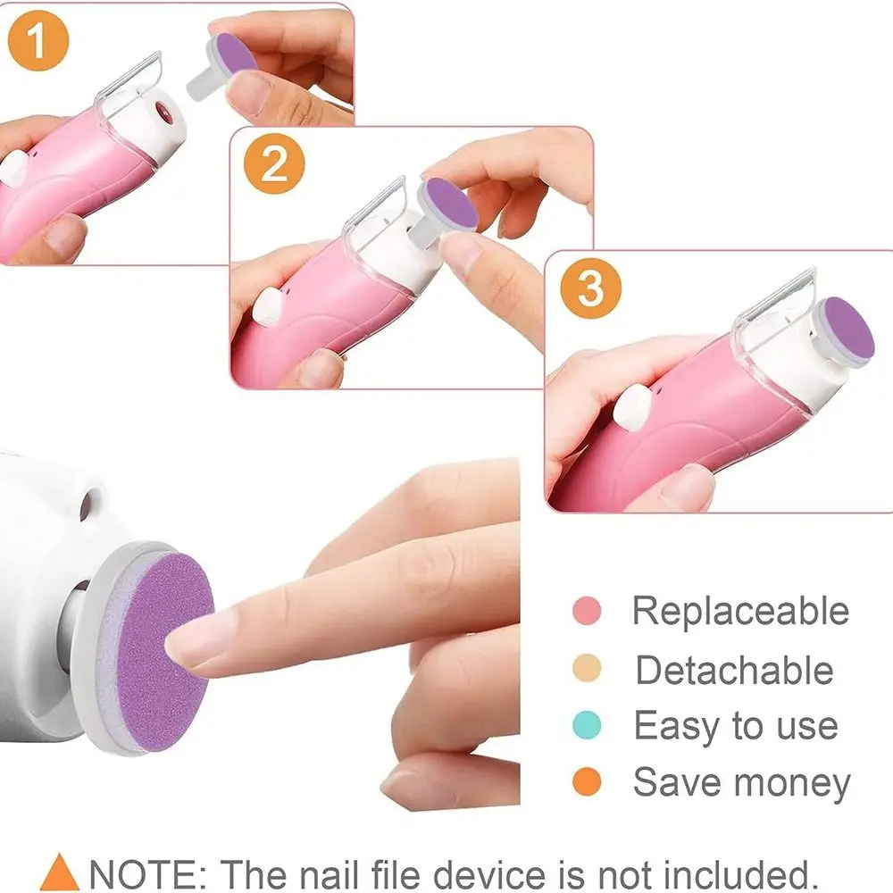 20pcs Nail Baby File Pads Trimmer Replacement Grinding Head Pad Electric Clippers Heads Disc Sandpaper Infantnewborn Polish Toe