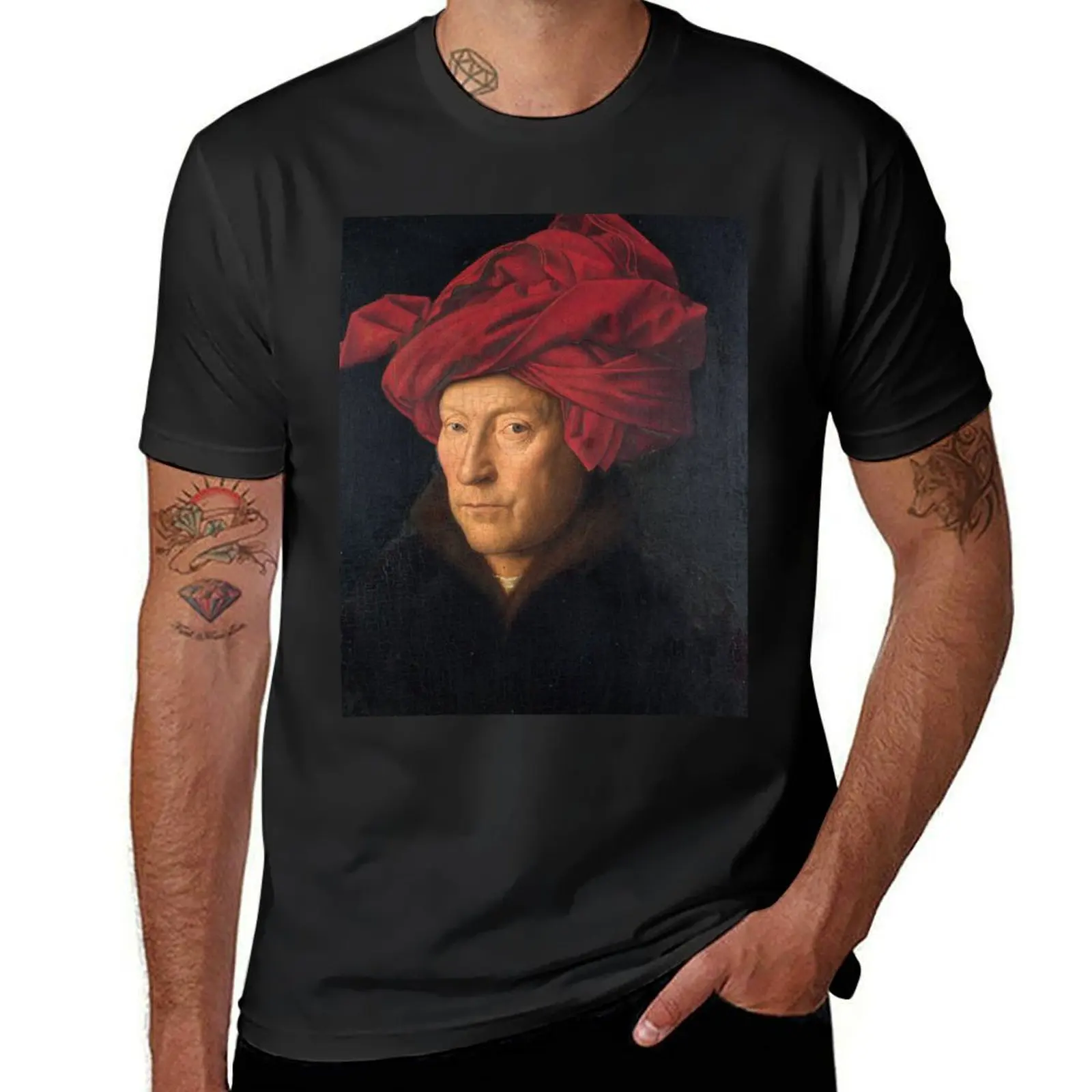 

Jan van Eyck - A портрет мужчины с тюрбаном футболка funnys Топы оверсайз футболка для мужчин
