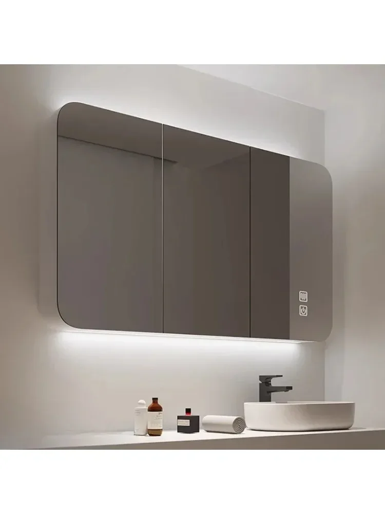 Smart Bathroom Mirror Cabinet Wall-mounted Defogging Mirror Cabinet with Light Stylish and Simple Home Furniture