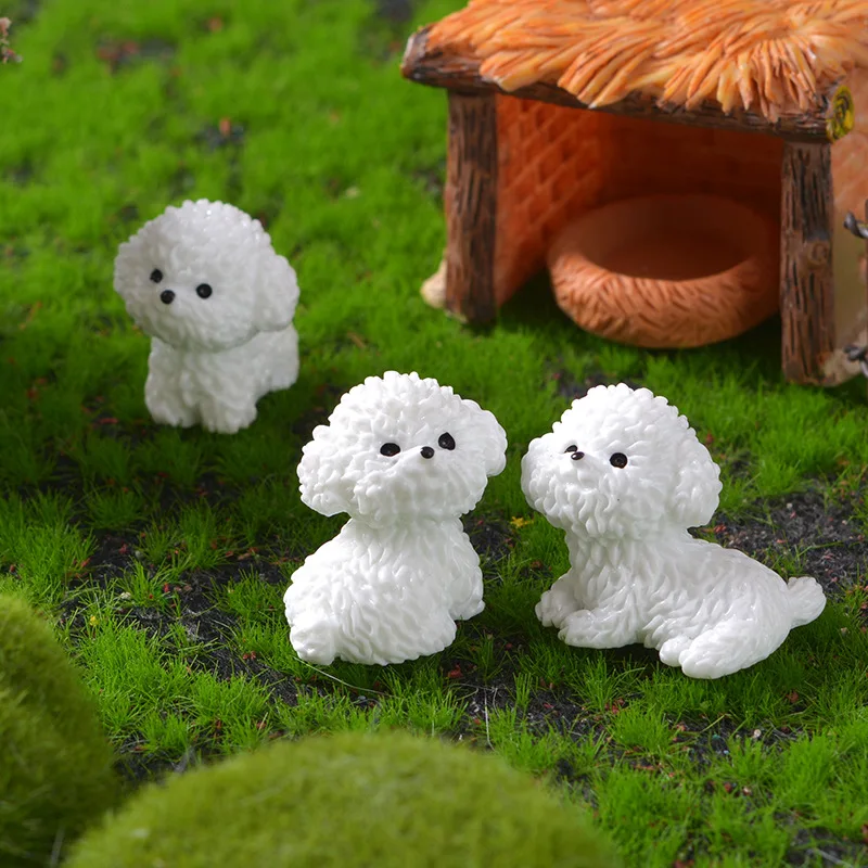 Bichon Frise Dog Figurines Mini Cute Miniature Craft Fairy Garden DIY Home Desk Decoration Kids Bedroom Living Room Car Ornament