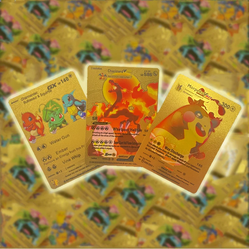 Boxed Pokemon Gold Foil Card Gold Vmax V Energy Card Charizard Pikachu Rare Series Battle Coach