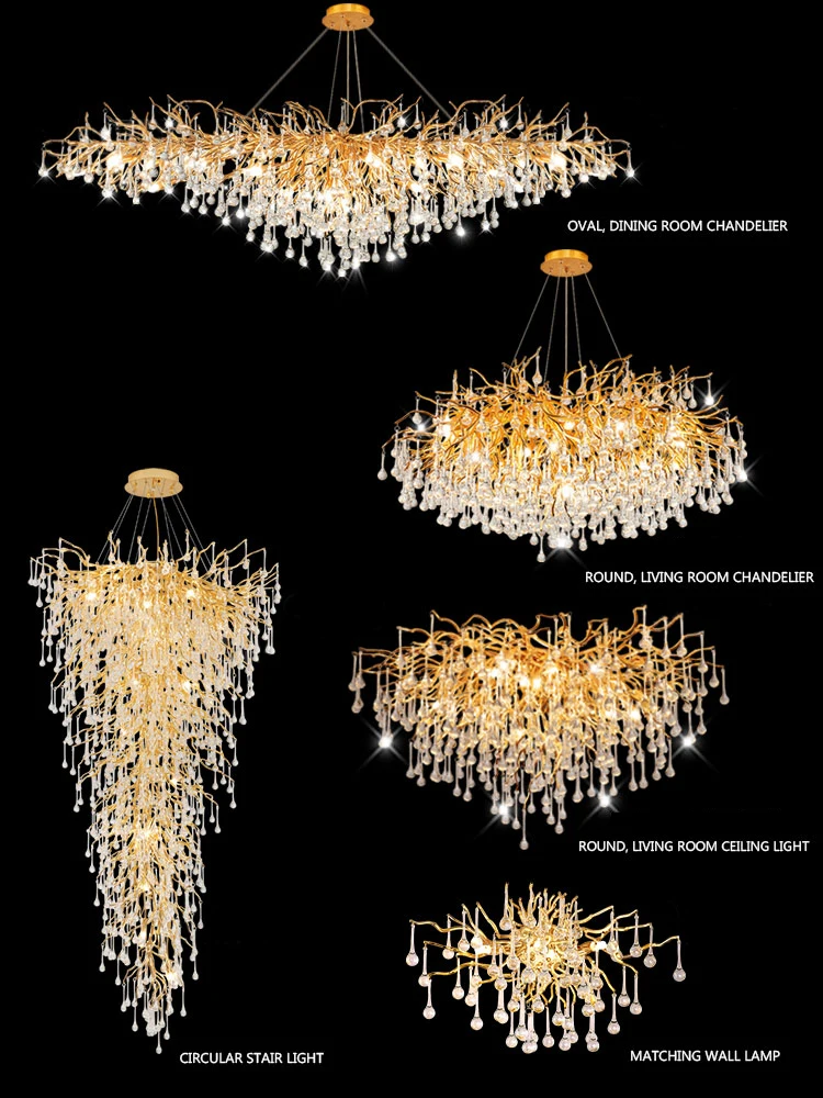 

Villa High Ceiling Crystal Chandelier Modern Design Water Drop Dining Living Room Chandelier Staircase Long Pendant Lighting
