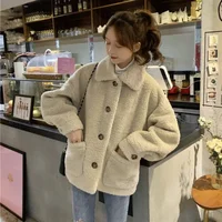 Lamb Fur Jacket Women Thickened Autumn Winter New Large Size Loose Warm Top for Students Girls Windproof Water-resistant
