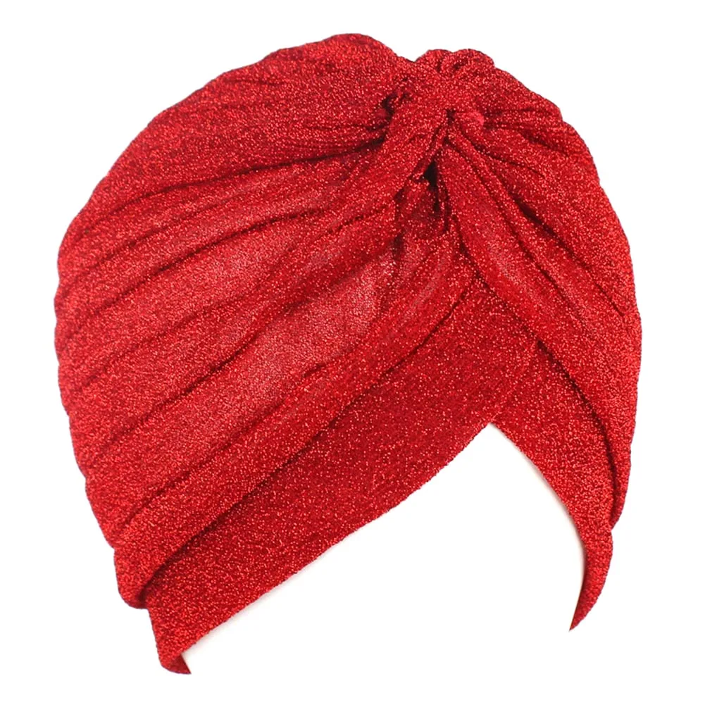 Twist Turban Caps Fashion Women Knot Muslim Hijab Shiny Gold Silver Glitter Indian Hat Men Casual Solid Color Simple Headscarf Hairclip Hair Accessories