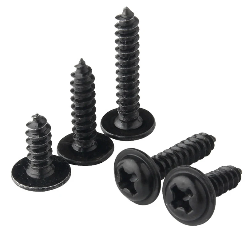 M3*12mm Black Self Tapping Screws - Phillips Pan Head 304 Stainless Steel 50 Pcs For Plastic & Wood