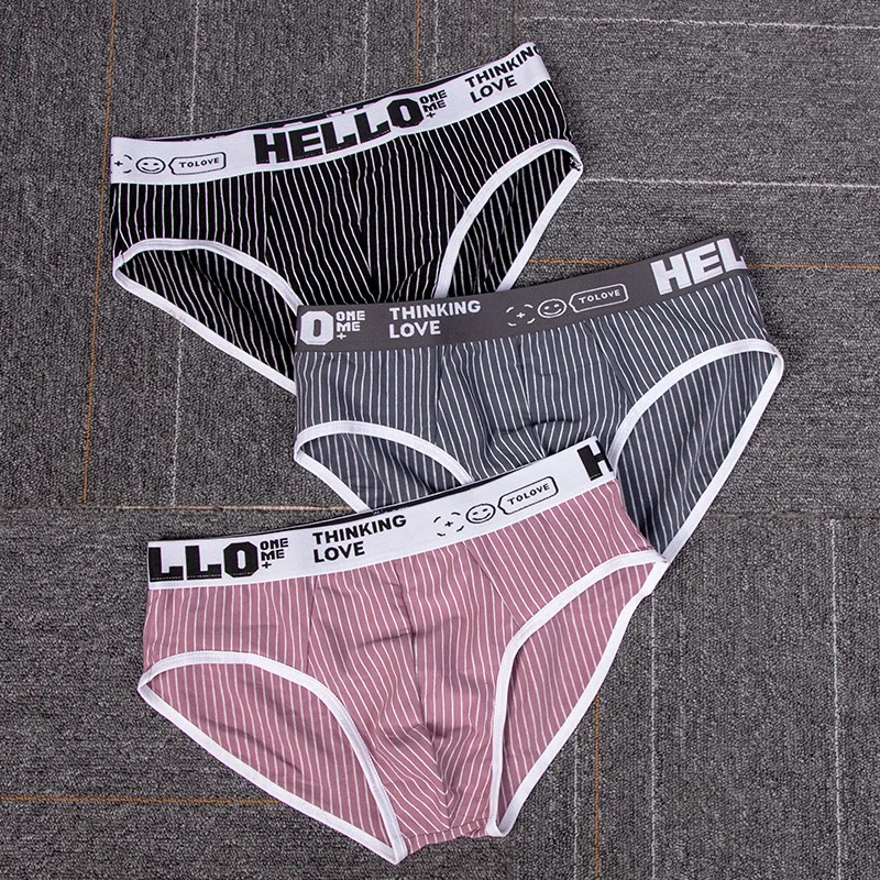 

2023 Men's Panties Sexy Underwear Male Briefs Comfortable Slip Underpants Breathable Cotton Low Waist Striped Briefs For Man