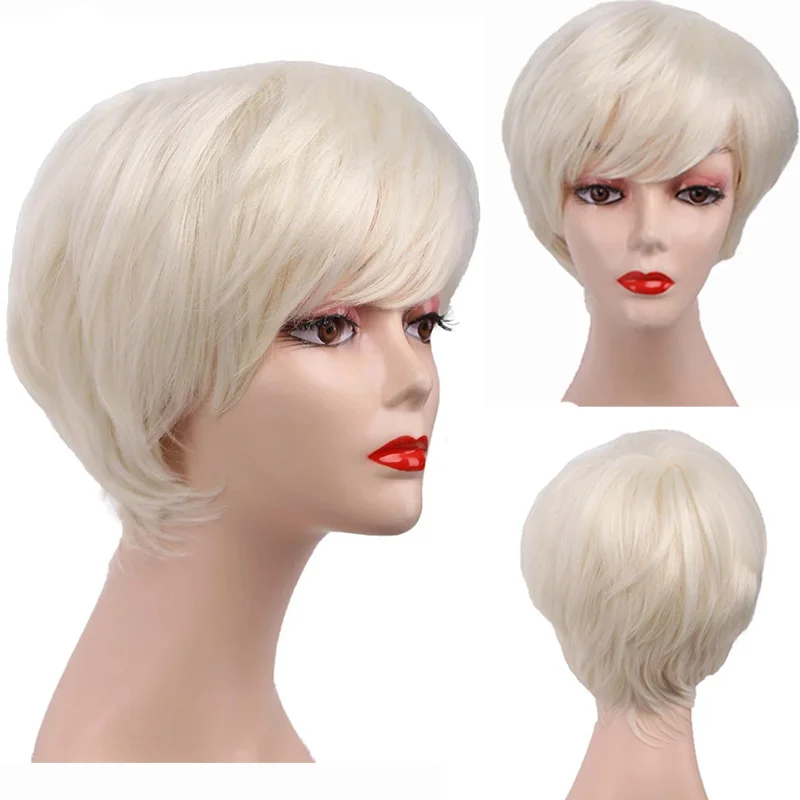 Synthetic Hair Blond Wig Short Straight Hair Wig for Women Cosplay Wigs Blonde Men Cosplay Wig Bob Heat Resistant