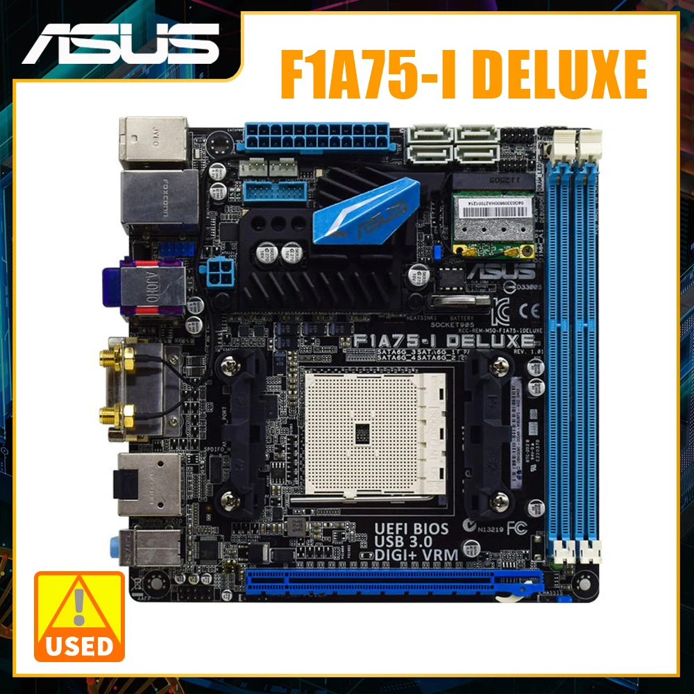 

FM1 Motherboard ASUS F1A75-I DELUXE Motherboard DDR3 AMD A75 Mini ITX 32GB Support A4-3420 3400 Cpus PCI-EX16 USB3.0 UEFI BIOS