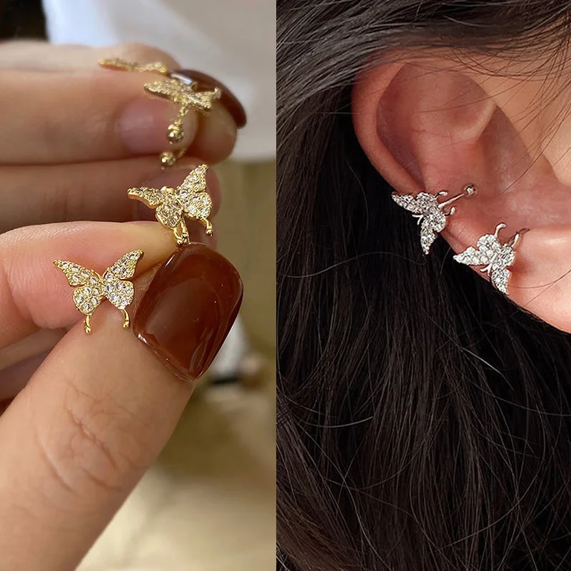 Trendy Butterfly Earrings Ear Cuff Silver Color Heart Ear Clips Ear Studs Gift For Women Fake Cartilage Clip Fashion Jewelry