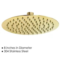 Kins หัวฝักบัวพวยบนหัวแปรงทอง8นิ้ว200มม. หัวฝักบัวอาบน้ำกลม304สแตนเลสบางพิเศษ KSR108.BG 3