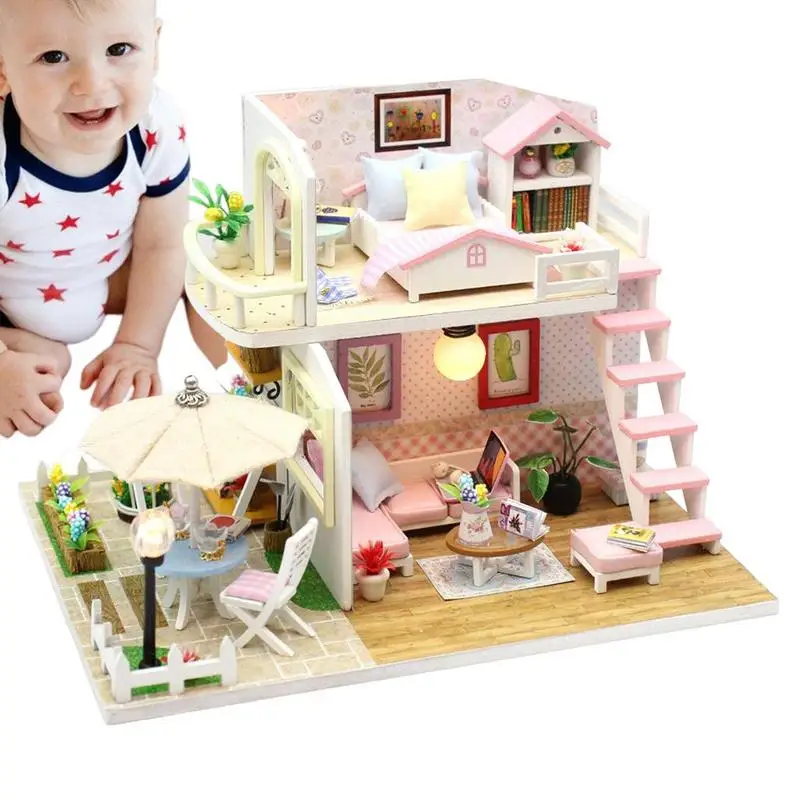 

Набор для изготовления мини-домиков, 3D деревянные кукольные домики со светодиодной подсветкой, деревянный кукольный домик ручной работы, подарок на день рождения, Рождественская вечеринка, стол для сувениров