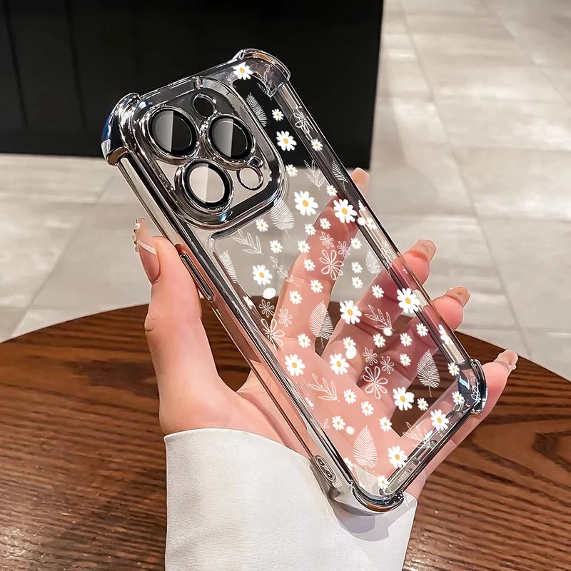 Plating Flower Transparent Phone Case Cover