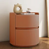 Table de chevet ronde en cuir de luxe légère, armoire de chevet de chambre à coucher, armoire de rangement de salon, armoires de rangement créatives pour chambre à coucher 5