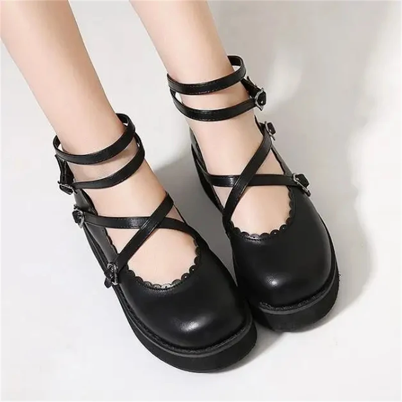 

Anime Goth Preppy Style Women Shoes Kawaii Wedge Love Lolita Shoes Cute Princess Kawaii Jk Uniform Cosplay Shoes