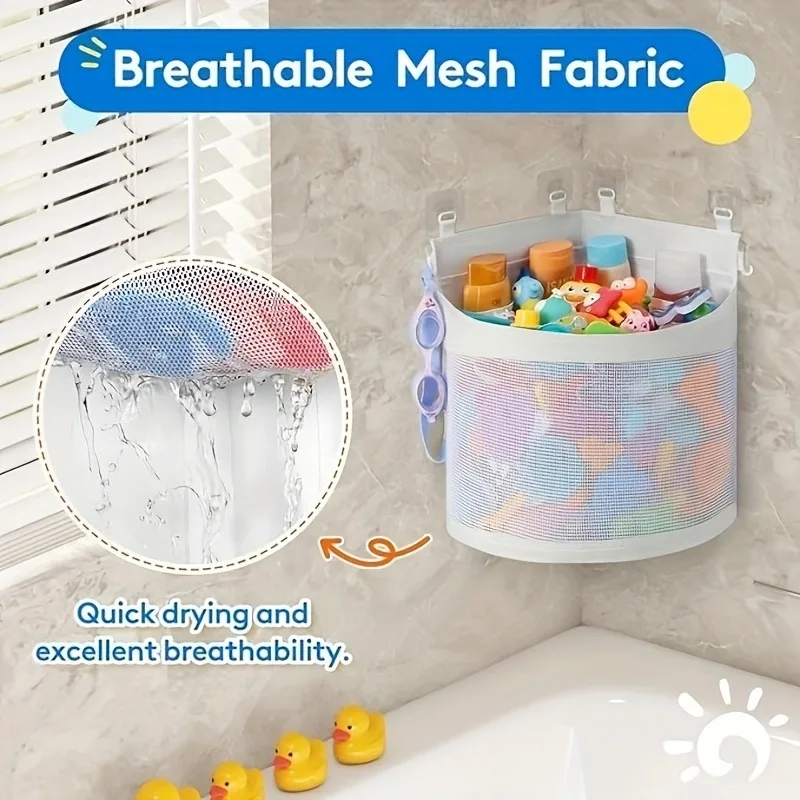 Spacious Mesh Shower Caddy - Corner Hanging Bathroom Organizer with Adhesive Hooks