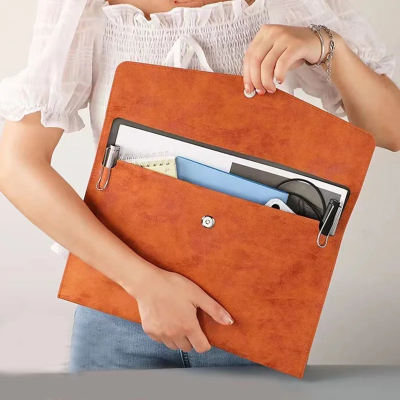 

33*24cm A4 Leather Business Felt Folder Classic Snap Design Large Capacity Document Bag Office Supplies File Organizer