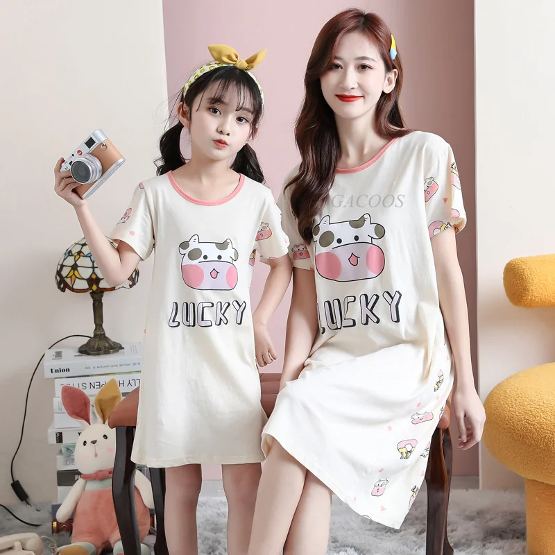 Sleepwear & Robes cheap Summer Girls Nightgown Pajamas Kids Short Sleeved Nightdress Cute 100 Cotton Child Baby Sleeping Dress for Girl 8 10 12 14 Years baby girl nightgowns