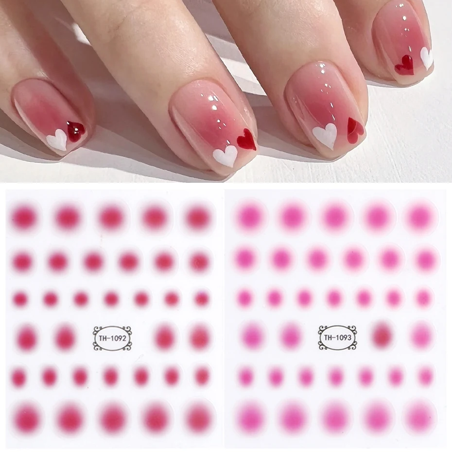 Gradient Nail Sticker 3D Jelly Red Powder Blusher Slider Round Halo Dye Cute Ombre Nail Design Translucent Gel Polish Wraps Deca 4