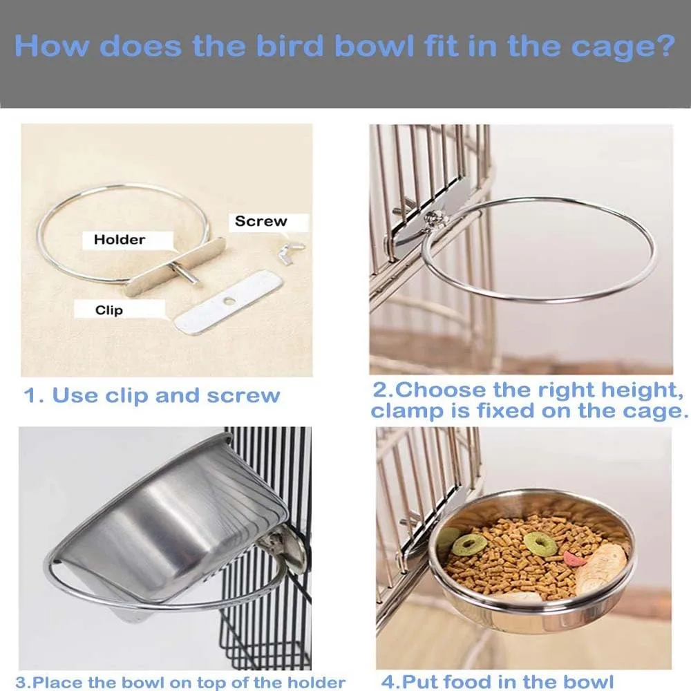 1/2PCS Stainless Steel Bird Feeder, Parrot Food Bowl Feeding Cup Jig, Suitable for Birds of All Sizes