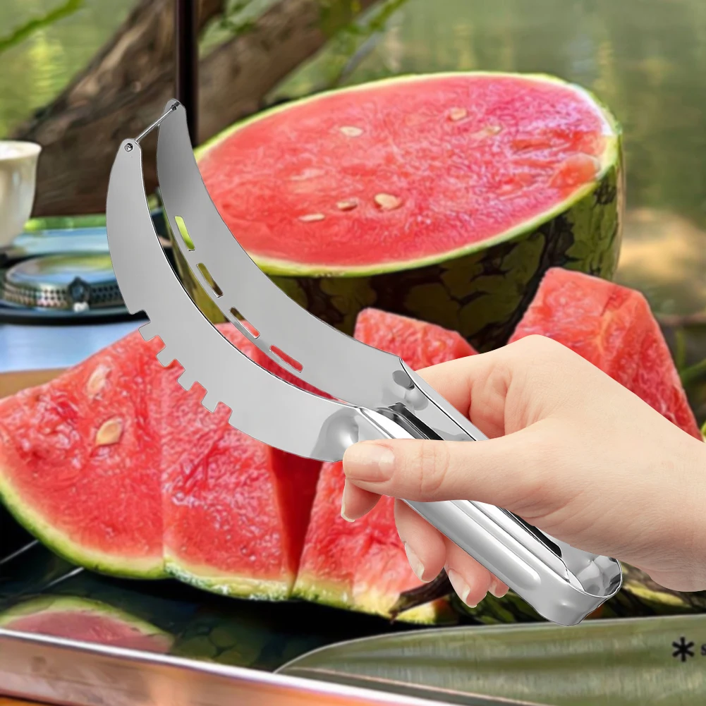 Stainless Steel Watermelon Slicer with Non-Slip Handle Fruit Divider Melon Fruit Slicer Kitchen Gadgets for Pineapple Cantaloupe