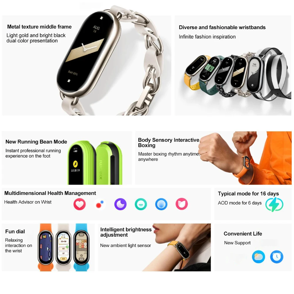 Xiaomi-Bracelet intelligent Mi Band 8 avec écran AMOLED, Bluetooth 5.1,  suivi de la condition physique du sang et du taux d'oxygène, 150 + modes de  sport, 7 documents, Version chinoise - AliExpress