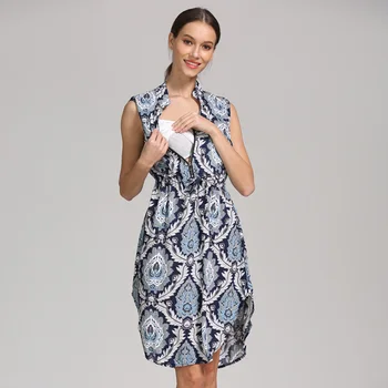 Summer Loose Maternity Clothes Casual Dress for Pregnant Women Sleeveless A-line Breastfeeding Nursing Dresses Floral Pattern