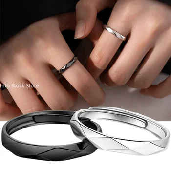 1pcs Black White Lozenge Couple Rings Set Open Adjustable Ring