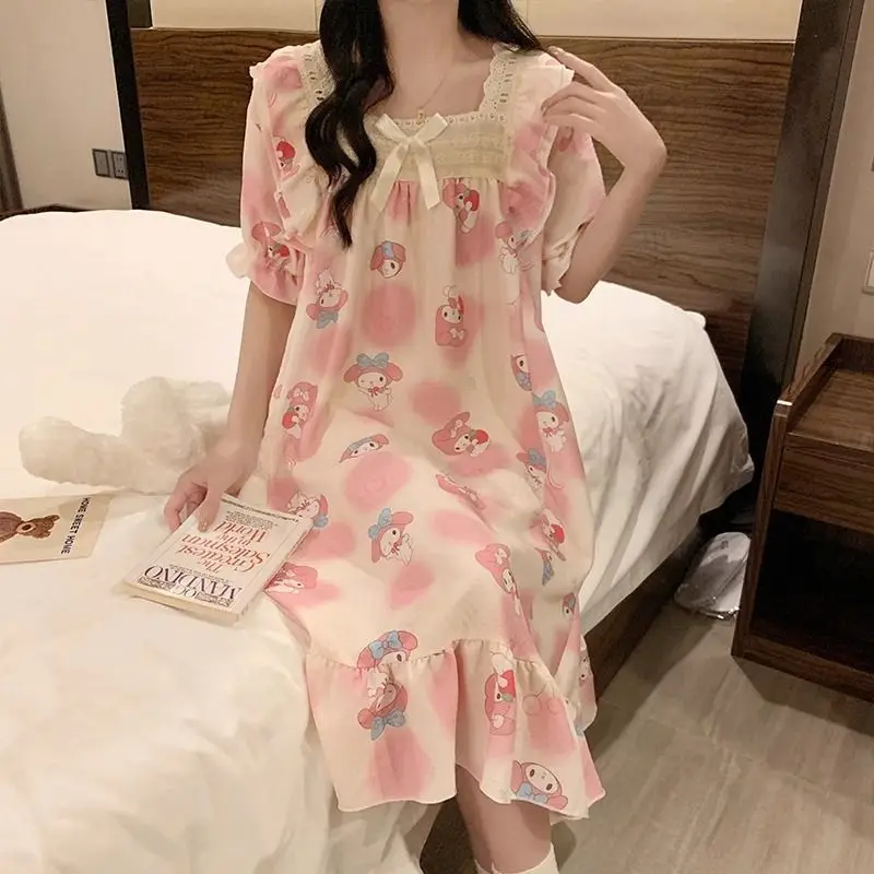 

Hello Kitty My Melody Anime Kawaii Sanrio Short-Sleeved Nightdress Cute Pochacco Sweet Pajamas Ins Home Wear Cloth Girls Gifts