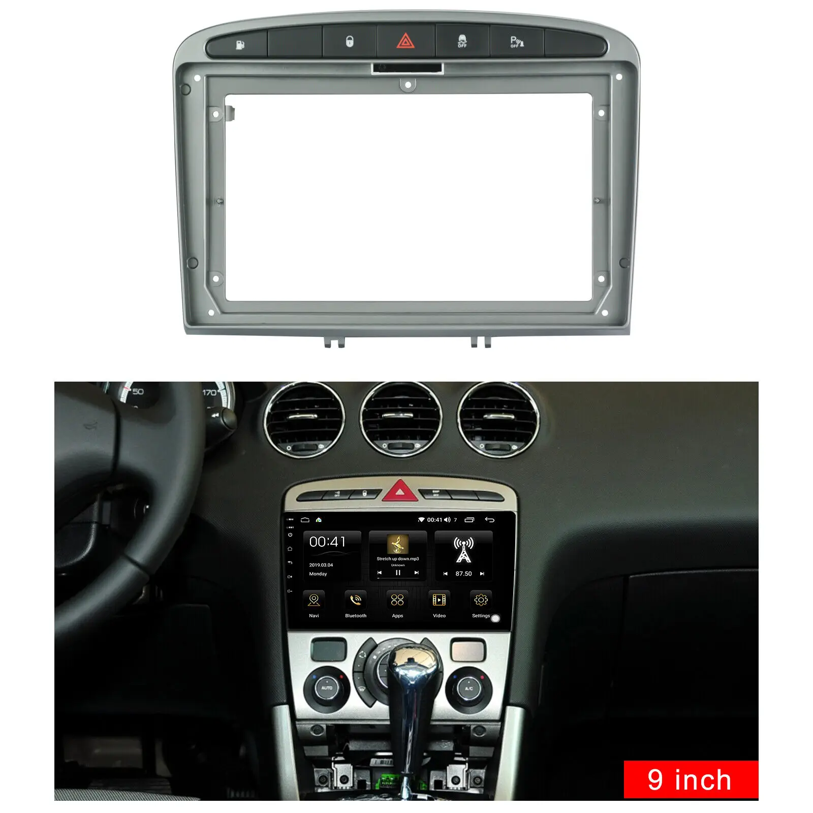 

9 Inches Car Radio Fascia Audio Player Stereo Frame Panel Dashboard DVD Trim Kit For Peugeot 308 408 2007-2013
