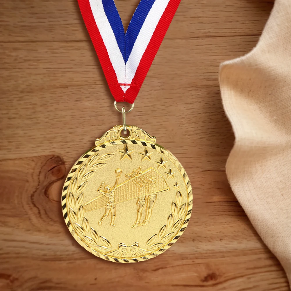 6.5cm Volleyball Medal Sports Rewards with Neck Ribbon Competition Awards Metal Winner Medals for Marathon Ball Games