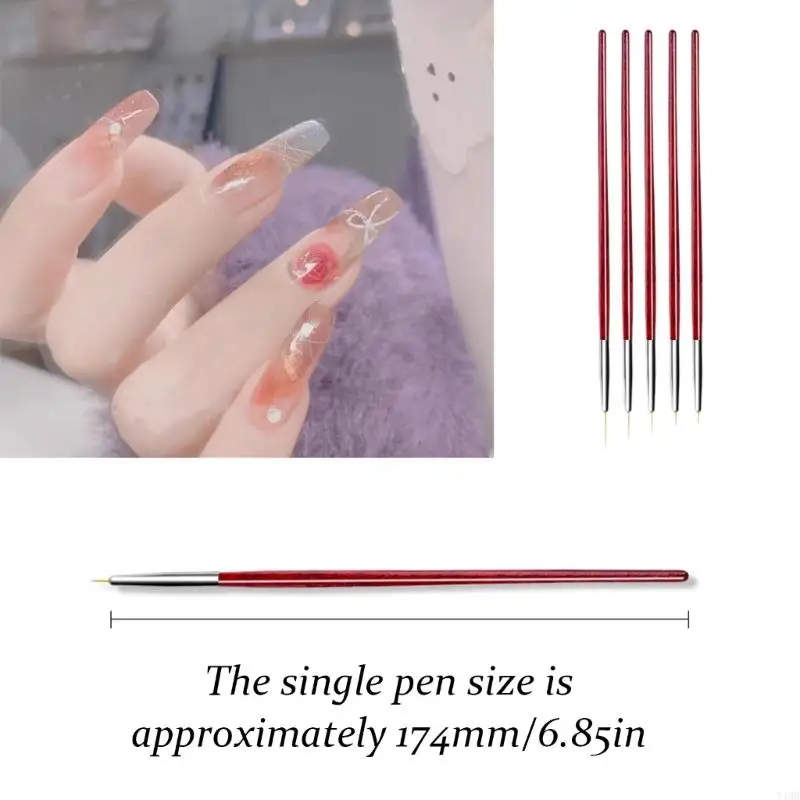 5 Pcs Nails Art Liner Brushes Nail Painting Brush Pen Painting Nails Art Brushes 5mm/8mm/11mm/13mm/15mm for Salons