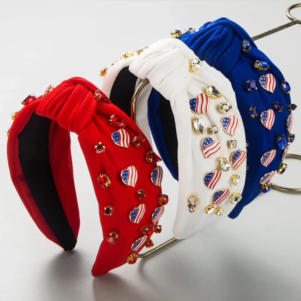 Hot Sale New Festival Red White Blue Love Alloy Dripping Oil Personality Headband Diamond-Embedded Hair Accessories claudine longet love is blue 1 cd