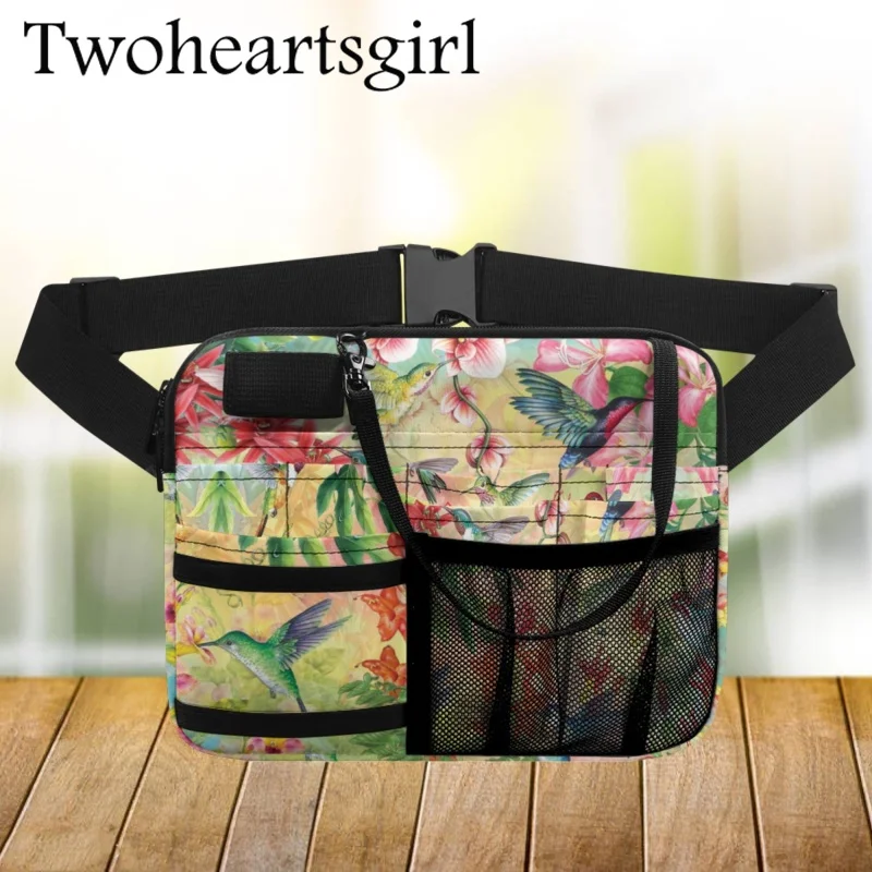 

Twoheartsgirl Casual Nurse Fanny Pack Tropical Bird Pattern Nurse Belt Organizer Multi-functional Nursing Tools Waist Bag Buckle