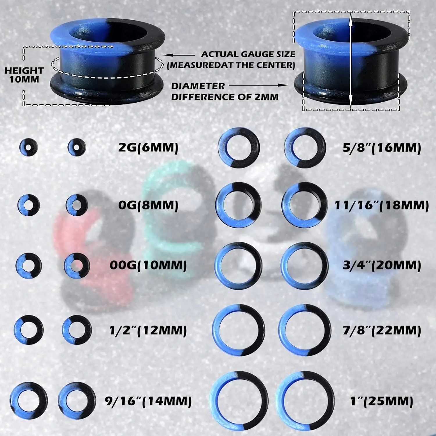 1 paio di tunnel per orecchie flessibili in silicone rigido, dilatatori, espansori, calibri, piercing per corpo cavo 2G-1'' 6-25mm_voghion.com